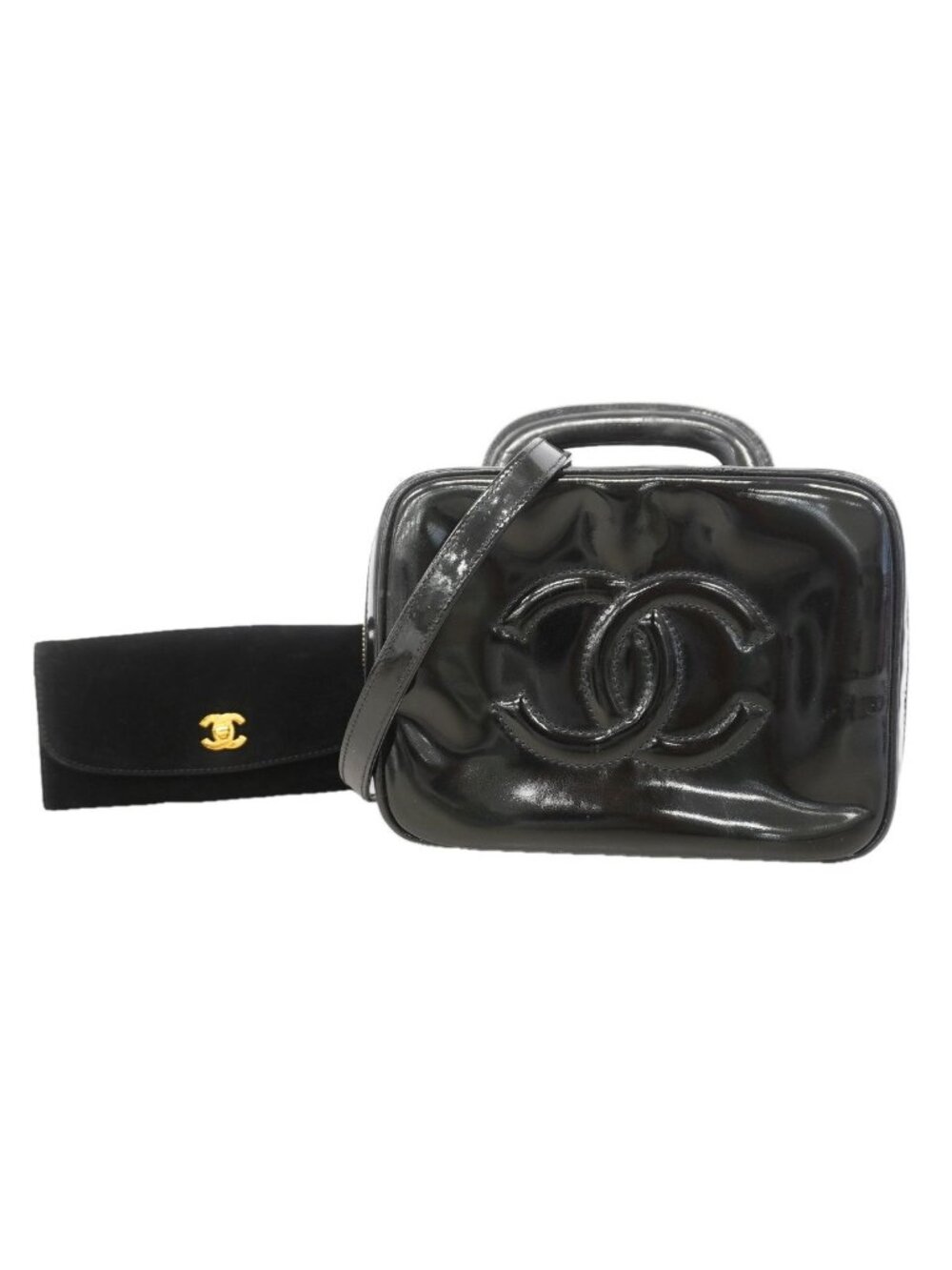 Chanel Vanity Bag Patent Leather Black Gold 2-Way Bag